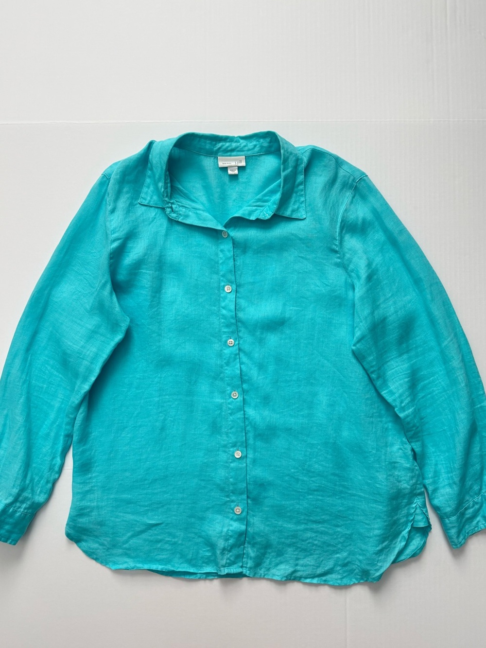J.Jill Love Linen Aqua Mint Oversized 100% Linen Long Button Up Shirt Medium